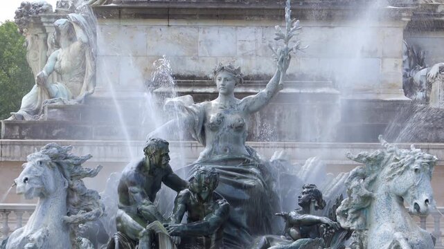 Detail of the Triumph of the Concorde of the Monument aux Girondins fountain on Quincones square in Bordeaux, France