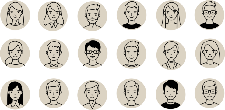 Avatars. Professional vector illustrations for social network user profiles, websites, and app design. Our diverse collection of stylized characters is perfect for creating engaging user experiences a