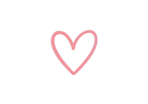A simple pink heart drawn with a chalky texture, isolated on a transparent background