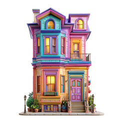 Fototapeta premium Colorful Victorian House Dream Home Sweet Home, isolated on transparent background, perfect cutout, PNG