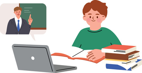 Online learning session with student, teacher, and laptop