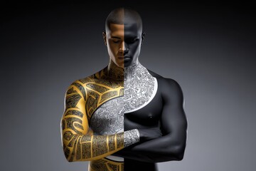 Intricate body art showcases a perfect blend of cultures with contrasting designs and deep meanings in modern expression