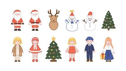 Fototapeta premium クリスマスキャラクターのイラストセット