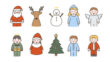 クリスマスキャラクターのイラストセット