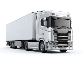 Silver semitruck isolated on white background, a modern transport solution
