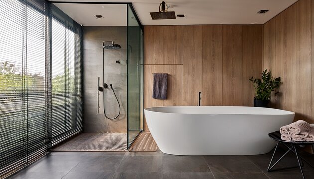 modern bathroom with a bath tub and shower