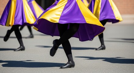 Female dancers in colorful twirling skirts performing outdoors