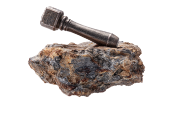 Metal rod atop a textured rock