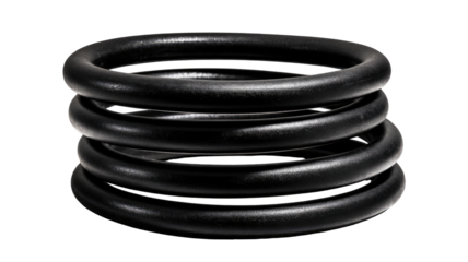 Stacked black rubber rings.  Close-up view of several interconnected rings, appearing textured,  and a dark, solid color