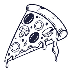 Hand drawn pizza slice with melting cheese vector