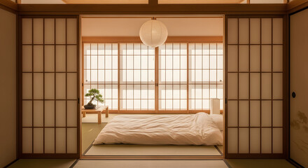 Serene Japanese Bedroom Interior With Traditional Architecture and Peaceful Atmosphere