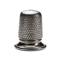 Silver thimble, detailed diamond-patterned top, wide base