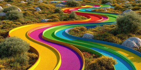 Colorful 3D Curved Paths Infographic Journey Map for Visual Data Representation