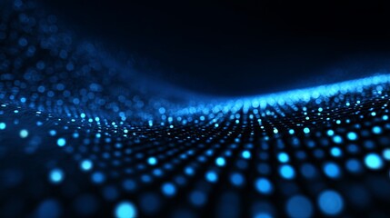 Abstract digital landscape: Glowing blue nodes create futuristic technology network data visualization wallpaper concept.