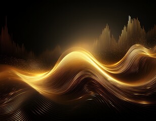 abstract futuristic glowing gold waves dark wallpaper technology digital data concept ai