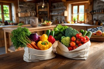 Fresh harvest displayed in a rustic kitchen showcasing vibrant vegetables for healthy cooking inspiration