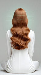 Naklejka premium Advanced ai led diagnostic for hair scalp analysis showcasing wavy auburn hair