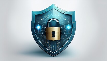 shield with padlock inside security concept white background format