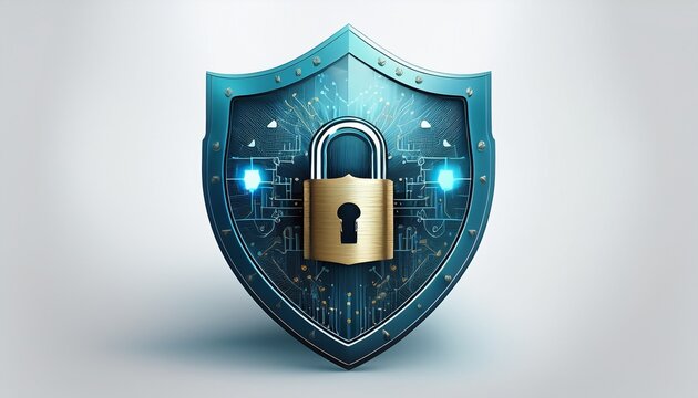 shield with padlock inside security concept white background format