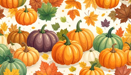 Autumn pumpkins and leaves