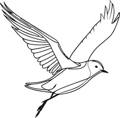 Flying bird outline black and white line drawing with open wings minimal contour style