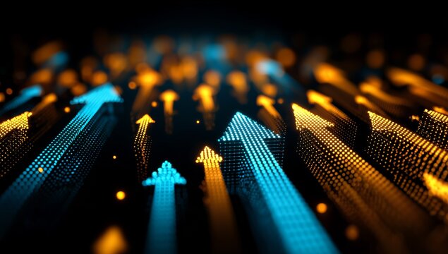 Digital Arrows Moving Upward in Blue and Orange