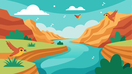 Birds chirp and flutter around the creek their songs adding to the peaceful ambiance of the canyon.