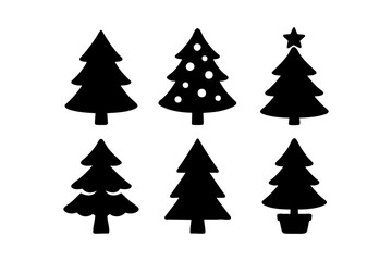 Obraz premium Christmas tree icons: festive pine silhouettes with decorations and seasonal variations.