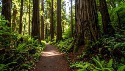 Obraz premium Sunlight-drenched forest path