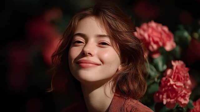 Girl Enjoying the Healing Moment of Rose Fragrance in the Sun