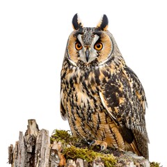 Fototapeta premium Eurasian Eagle-Owl perched on stump