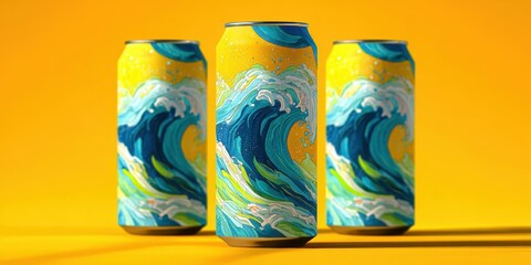 Abstract Wave Pattern Craft Beer Can Design with Modern Art Style