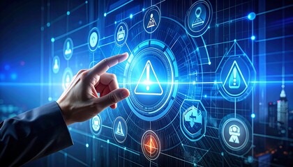 Hand pointing at a digital security alert