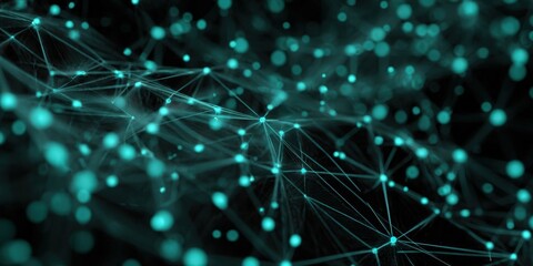 Futuristic Glowing Teal Polygon Mesh Network Pattern