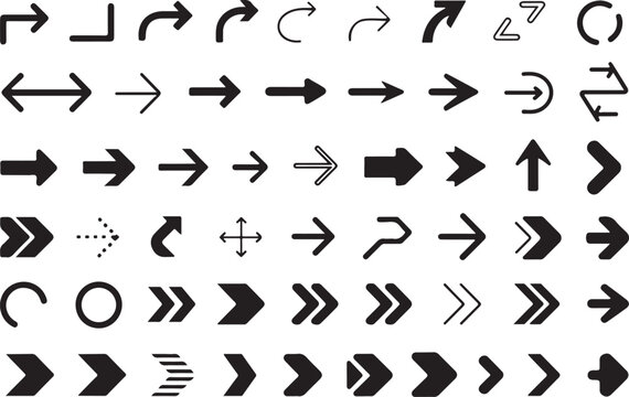 Black and White Arrow Collection Directional Symbols for Navigation and Graphic Design Elements