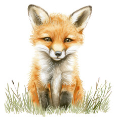Obraz premium PNG Adorable fox illustration in grass