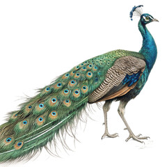 Obraz premium Stunning peacock displays vibrant iridescent plumage, a symbol of beauty and elegance. 