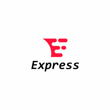 Express letter E logo vector with red speed motion design, perfect for logistics, delivery, and fast business branding.