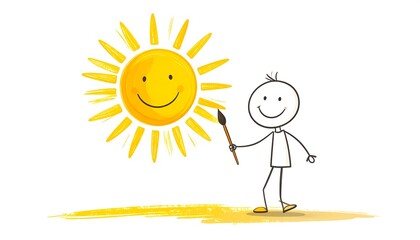 Simple illustration of a child painting a sun