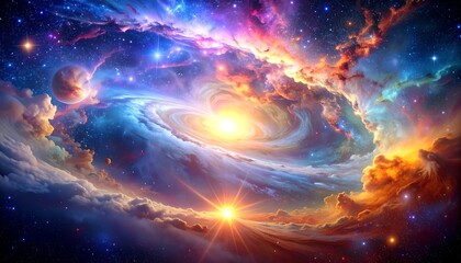 Obraz premium Cosmic clouds swirl around a brilliant star