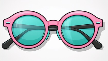 pink glasses with turquoise lenses and black outline