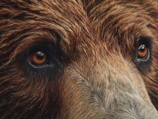 Hyper detailed close up of brown bear face fur textures and expressive eyes in lifelike realism
