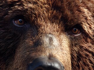 Hyper detailed close up of brown bear face fur textures and expressive eyes in lifelike realism