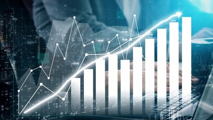 Dynamic business growth concept showcasing financial data analysis with graphs and charts. Ideal for finance, technology, and corporate presentations. Copula - Powered by Adobe