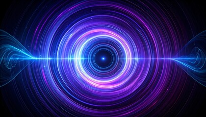 Abstract glowing purple and blue vortex background with bright center point