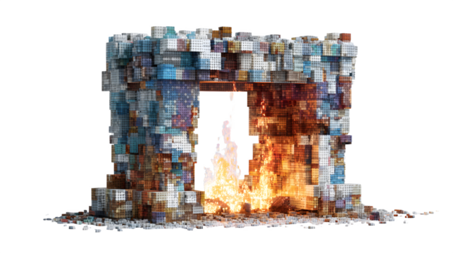 Deconstructing Fireplace isolated on transparent background
