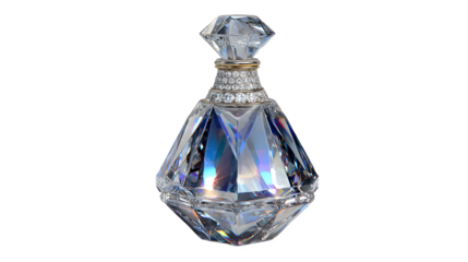 Crystal decanter with gold accents isolated on transparent background