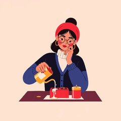 Young woman making a candle at home with focus and care.