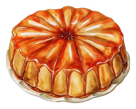 PNG An isolated christmas caramel castard dish illustration watercolor dessert.
