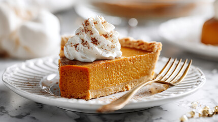 Enjoy a slice of homemade pumpkin pie topped with whipped cream this Thanksgiving.